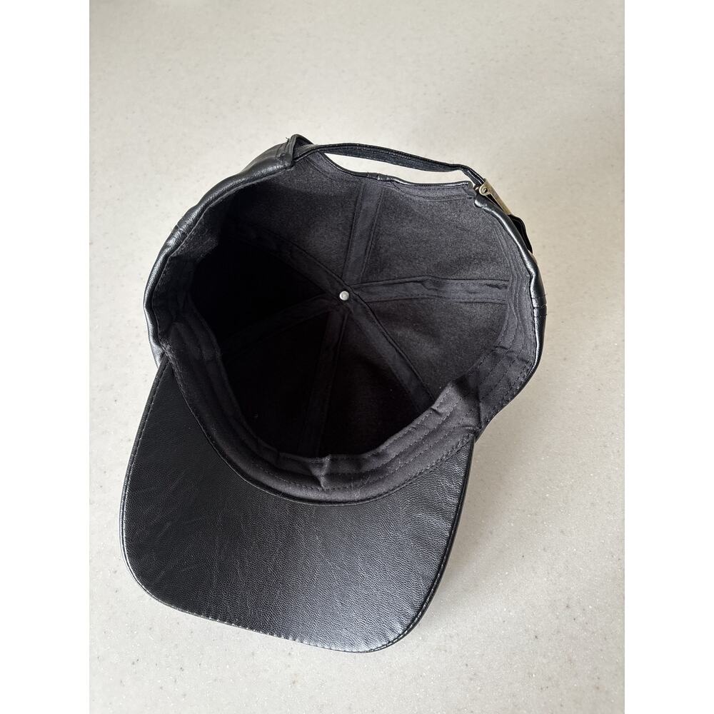 Black Faux Leather Adjustable Baseball Cap - Picture 4 of 4
